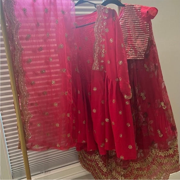 Elegant Red Floral Lehenga - Picture 3 of 3